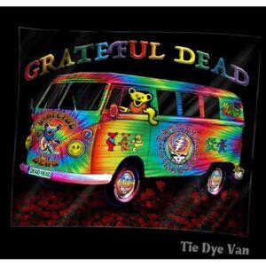New Tie Dye Grateful Dead Van Bus Plush Throw Gift Blanket Dancing Bears Hippie